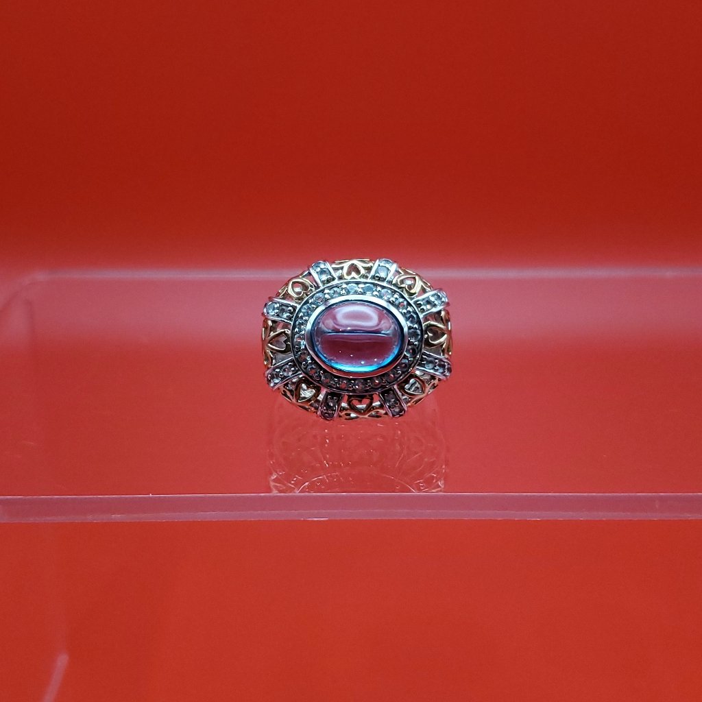Size 6 925 Sterling Silver Uncut Blue Topaz With Topaz Accents Fancy Ring
